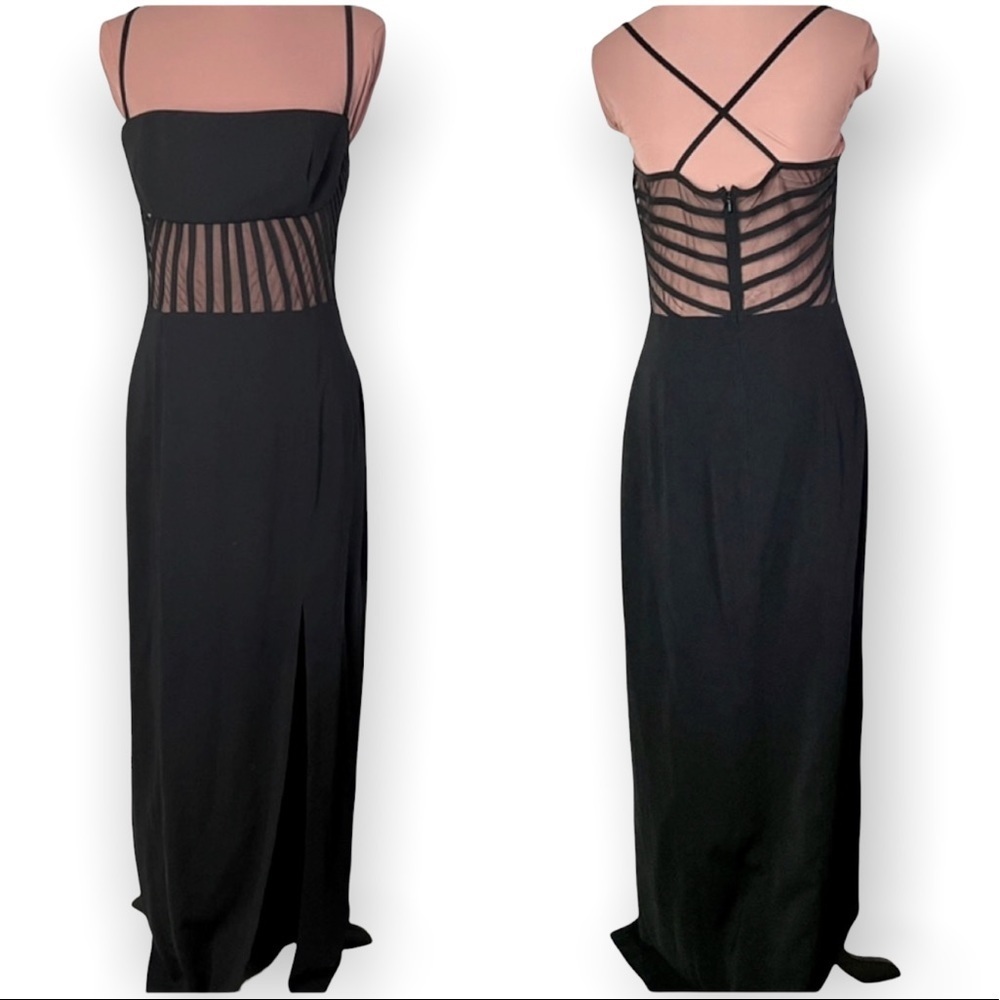 Nah Nah Collection vintage corset high slit sheer gown black cocktail weddding
